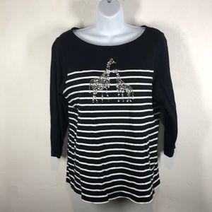 Karen Scott black and white stripe giraffe tee lg